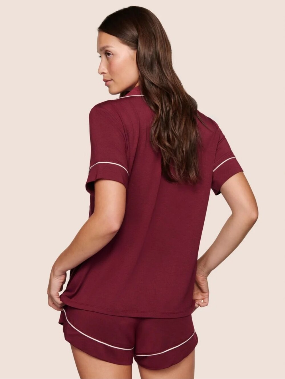 eberjey gisele tencel modal relaxed short PJ set bordeaux size S - Picture 2 of 9
